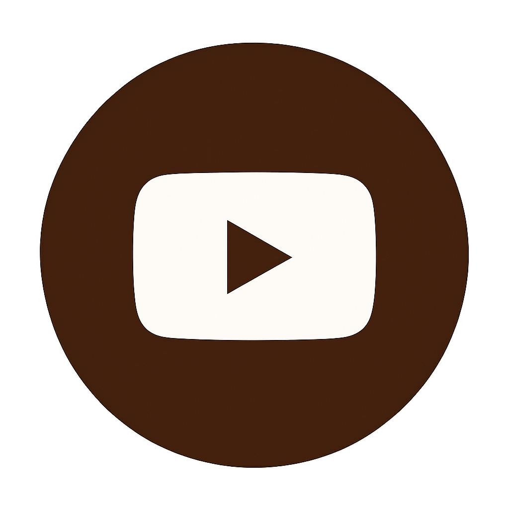 youtube icon with brown circle and play button in color code 57150b and white inside play button box