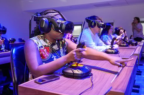 Student wearing a VR headset